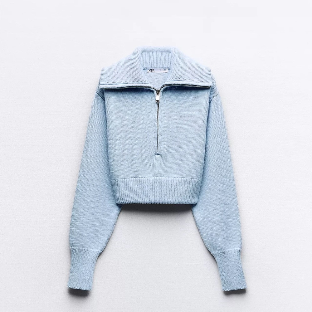 Zara Sky Blue Zip-Up Sweater